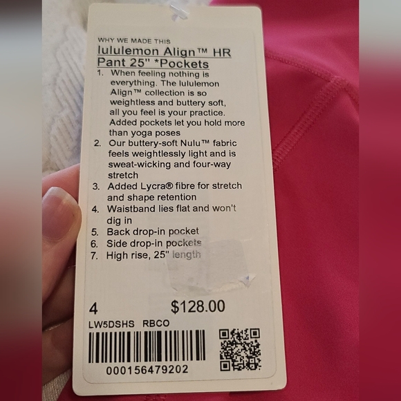 Lululemon Align High Rise Pants 25" With Pockets Size 4 Raspberry Pink Nwt - Picture 3 of 3